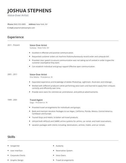 Voice-Over Artist Resume