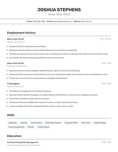 Voice-Over Artist Resume