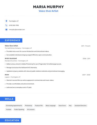 Voice-Over Artist Resume