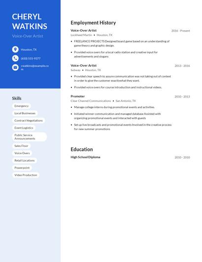 Voice-Over Artist Resume