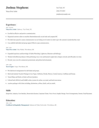 Voice-Over Artist Resume