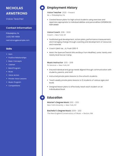 Voice Teacher Resume