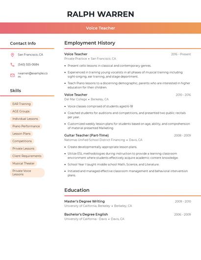 Voice Teacher Resume