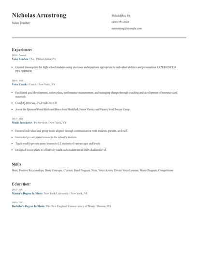 Voice Teacher Resume