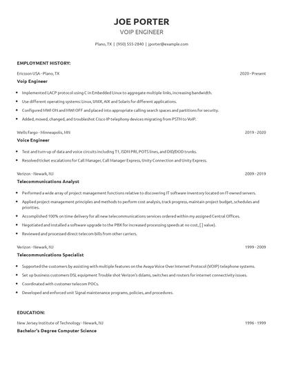 Voip Engineer Resume