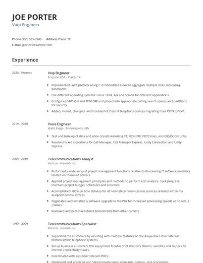 Voip Engineer Resume