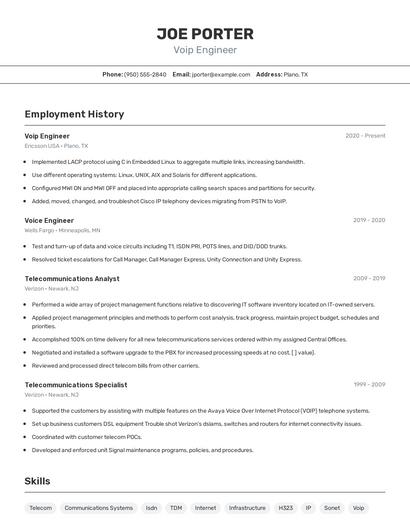Voip Engineer Resume