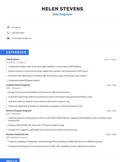 Voip Engineer Resume