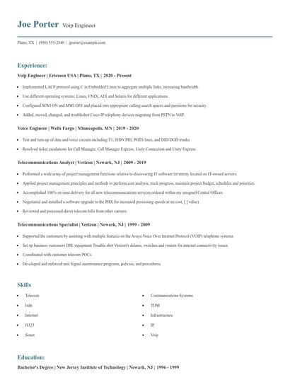 Voip Engineer Resume