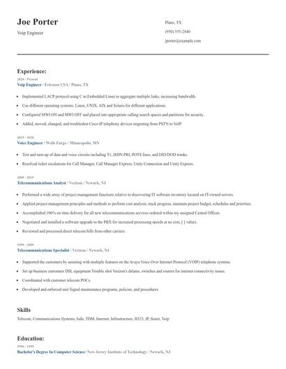 Voip Engineer Resume