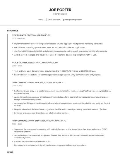 Voip Engineer Resume