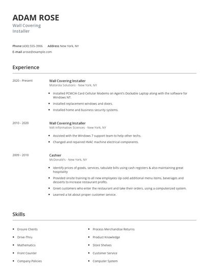 Wall Covering Installer Resume