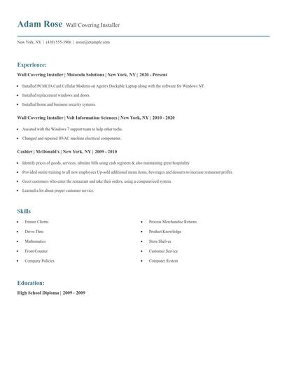Wall Covering Installer Resume