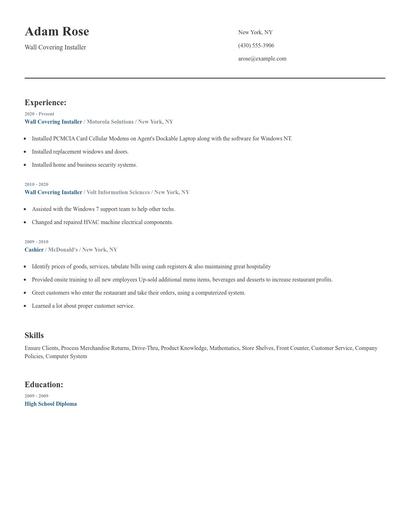 Wall Covering Installer Resume