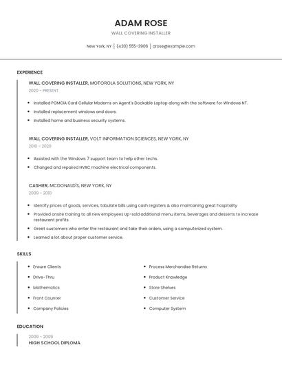Wall Covering Installer Resume