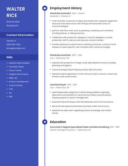 Wardrobe Assistant Resume