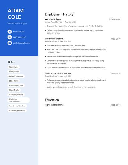 Warehouse Agent Resume