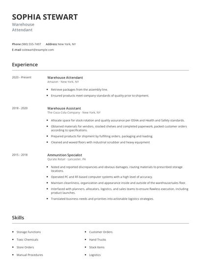 Warehouse Attendant Resume