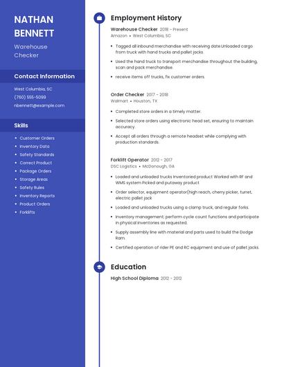 Warehouse Checker Resume