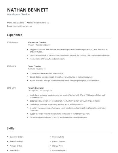 Warehouse Checker Resume