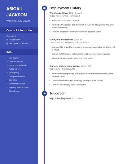 Warehouse/Driver Resume