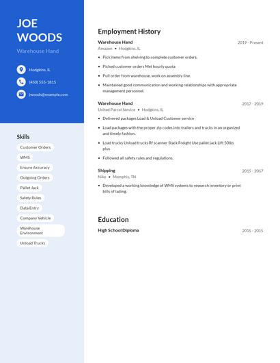 Warehouse Hand Resume