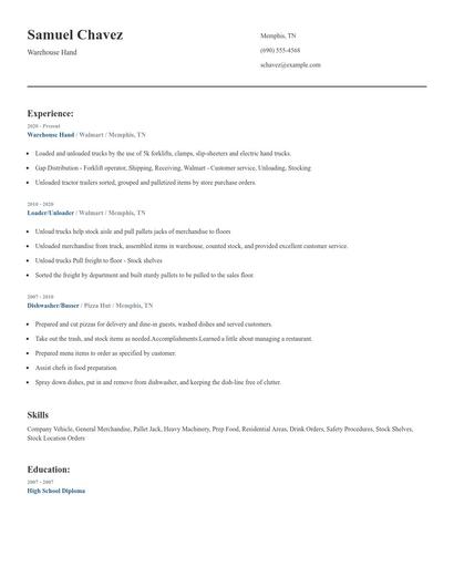 Warehouse Hand Resume