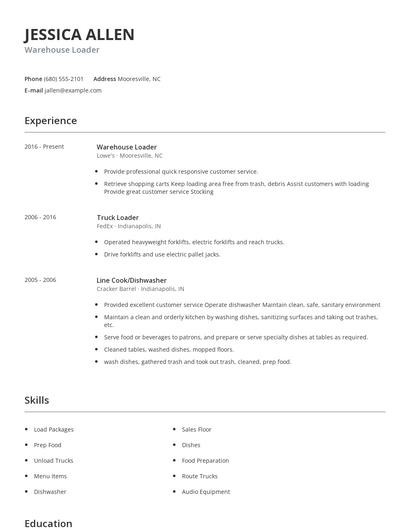 Warehouse Loader Resume
