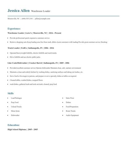 Warehouse Loader Resume