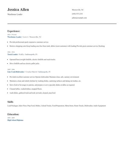 Warehouse Loader Resume