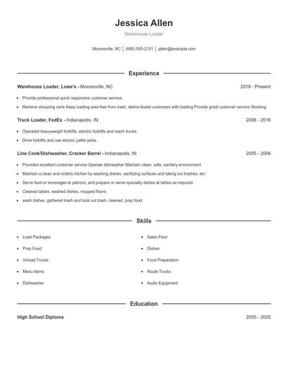Warehouse Loader Resume