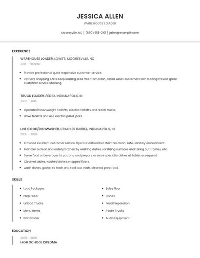 Warehouse Loader Resume