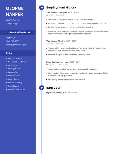 Warehouse Personnel Resume