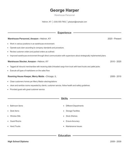 Warehouse Personnel Resume