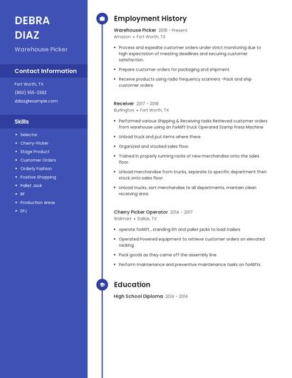 Warehouse Picker Resume