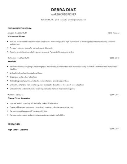 Warehouse Picker Resume