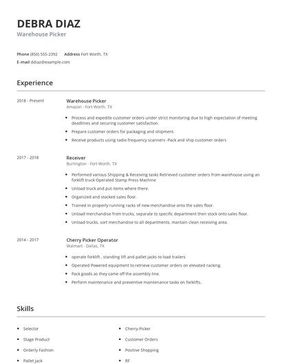 Warehouse Picker Resume