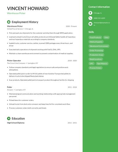 Warehouse Picker Resume
