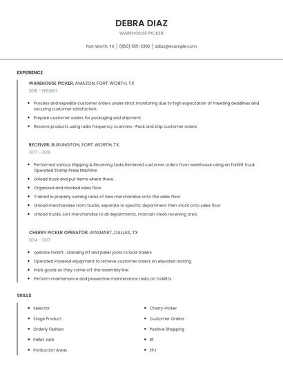 Warehouse Picker Resume