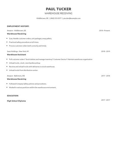Warehouse Receiving Resume