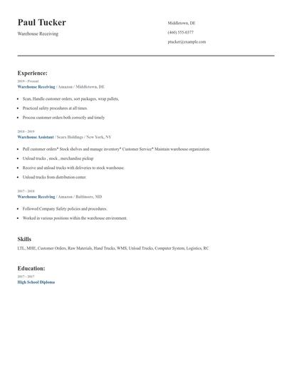 Warehouse Receiving Resume