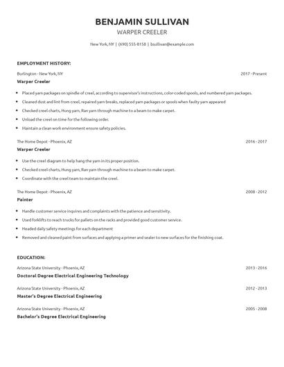 Warper Creeler Resume