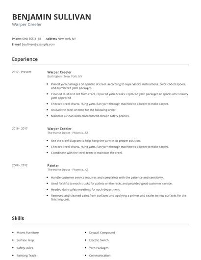 Warper Creeler Resume
