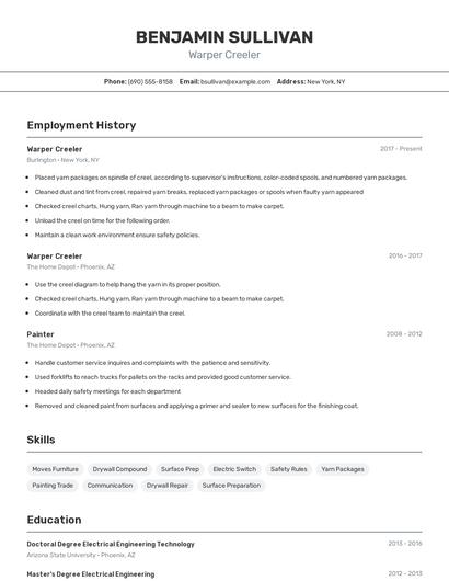 Warper Creeler Resume