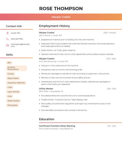 Warper Creeler Resume