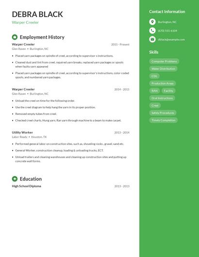 Warper Creeler Resume