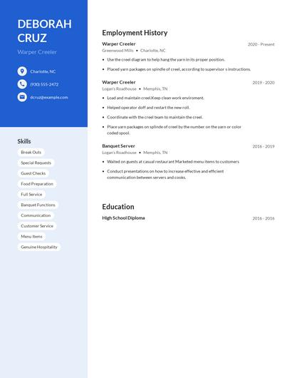 Warper Creeler Resume