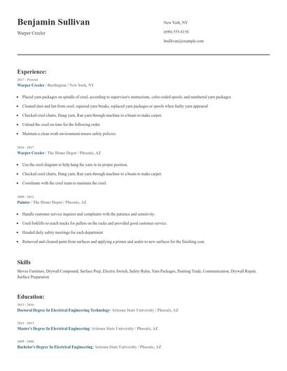Warper Creeler Resume