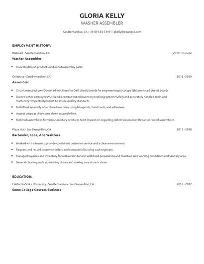 Washer Assembler Resume