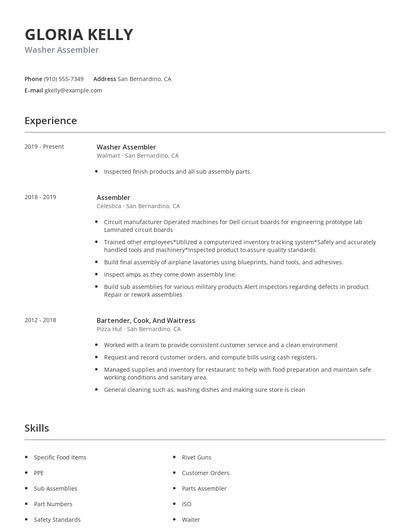 Washer Assembler Resume